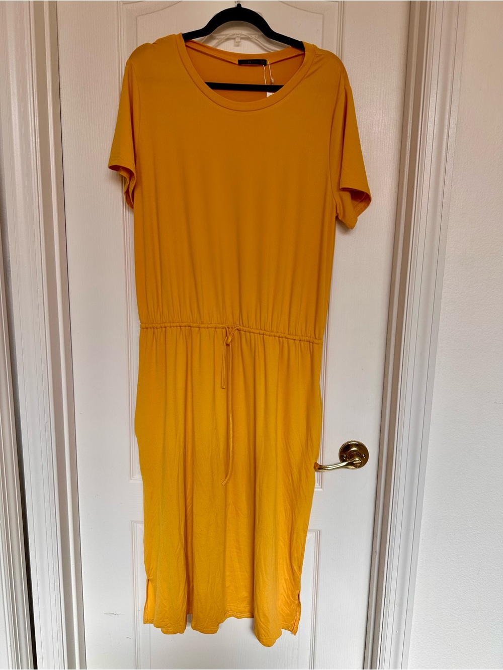Everyday Mustard Short-Sleeve Drawstring Midi Dress